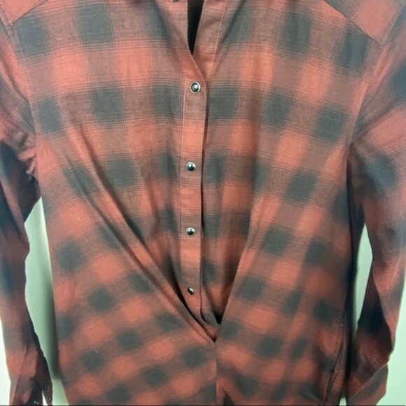 All Saints Kayla Plaid Shirt Dress Womens Size 2 Flannel Cotton Draped Burgundy - Picture 5 of 10